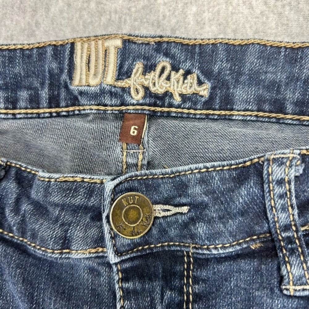 Kut from the Kloth Button Flap Pocket Jeans Sz 6 Dark Wash Grunge Embroidered - Picture 2 of 10